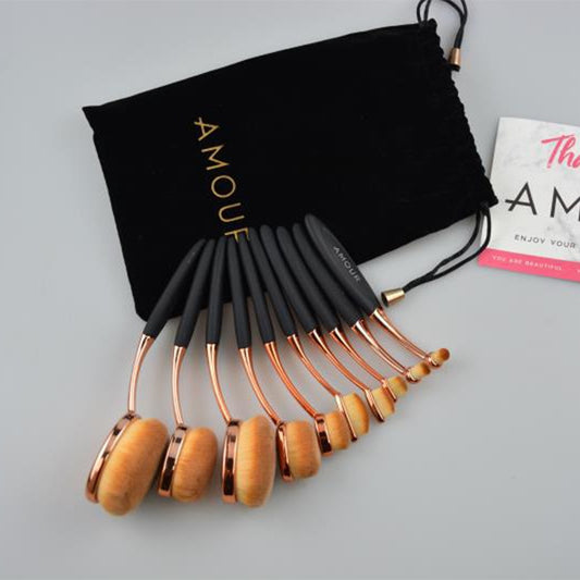 Amour - 10 Piece Oval Makeup Brush Set