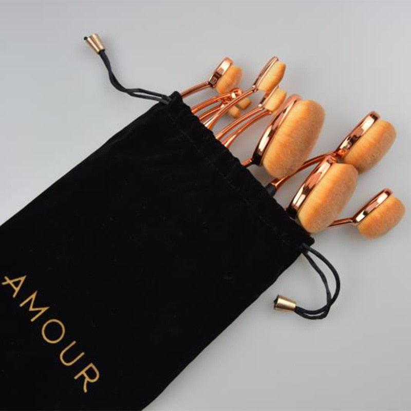 Amour - 10 Piece Oval Makeup Brush Set